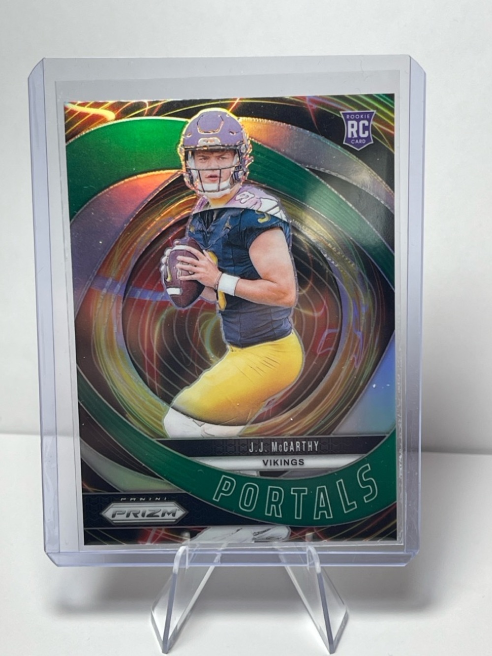 2024 Panini Prizm JJ McCarthy Portals Green Prizm #7 Minnesota Vikings RC